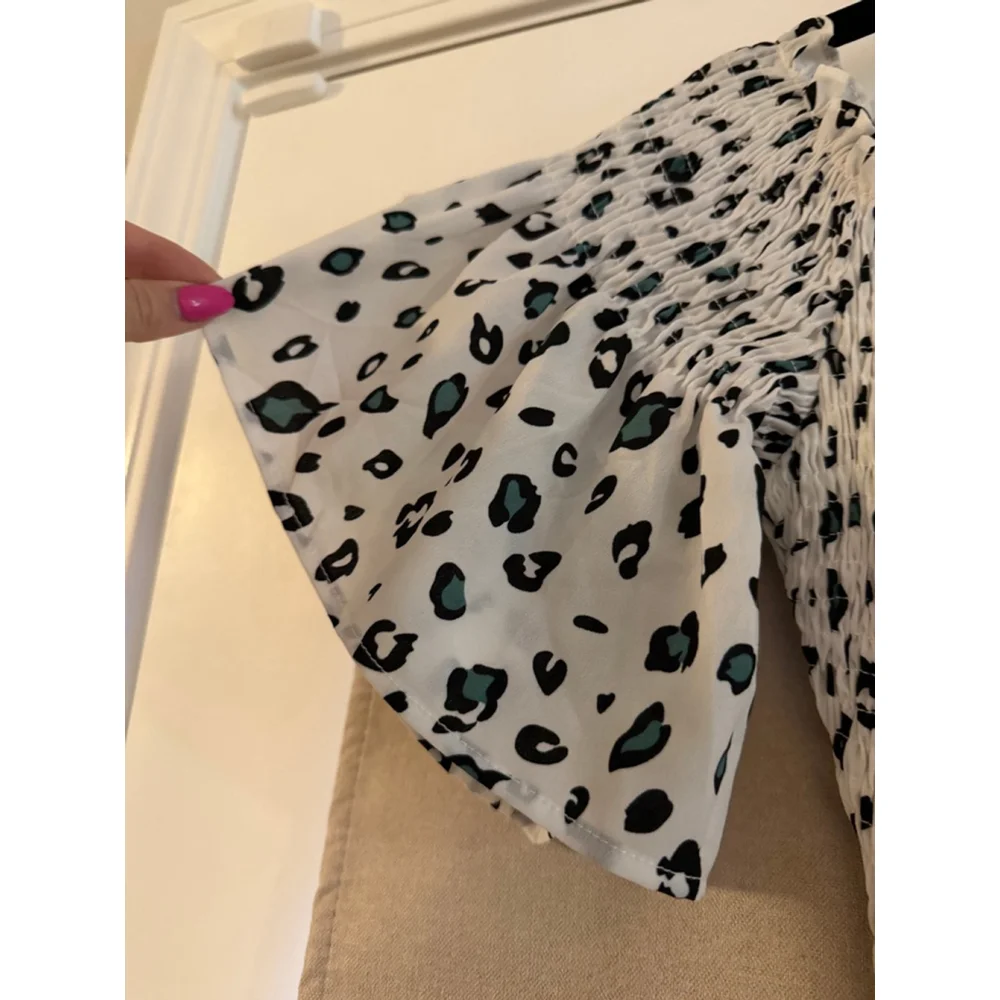 Ina Cheetah Print High-Low Dress - Green & Black - Smocked Waist - Size Medium - - Picture 7 of 11